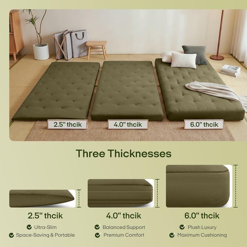 Colchón futón plegable ZONLI Classic 100% algodón para suelo, suave y cómodo - Esterilla tatami plegable, cama plegable y compresible para adultos, colchoneta portátil para dormitorio, regalo ideal para la familia, colchón plegable y compresible, regreso