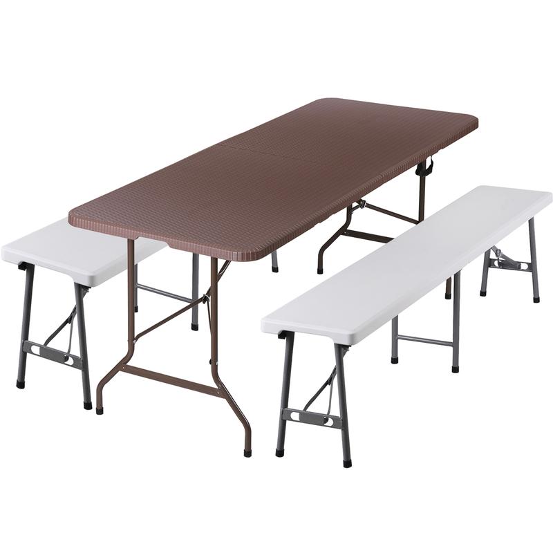 Segawe Juego de mesa plegable portátil de plástico HDPE preensamblada de 1,8 m con 2 bancos ligeros para exteriores de 1,8 m, opciones ligeras y multifuncionales para acampar, picnic, mesas portátiles ligeras, summerwins