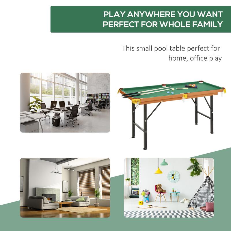 Mesa de billar plegable portátil Soozier de 140 cm (55 pulgadas), tablero de MDF y estructura de pino con superficie de vellón de poliéster, accesorios de ABS y plástico incluidos, para niños y adultos, compacta, incluye tacos y accesorios, patas ajustabl