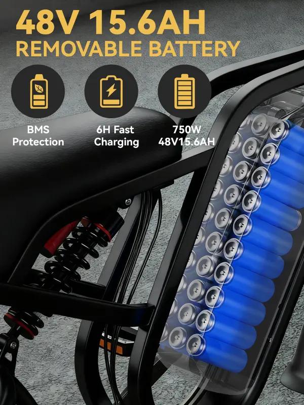 Bicicleta eléctrica todoterreno de 1500 W | Suspensión completa | Velocidad máxima 55 km/h | Autonomía de más de 64 km | Batería extraíble de 48 V y 15 Ah | Faros LED | Neumáticos anchos todoterreno de 20 pulgadas | Bicicleta eléctrica con certificación U