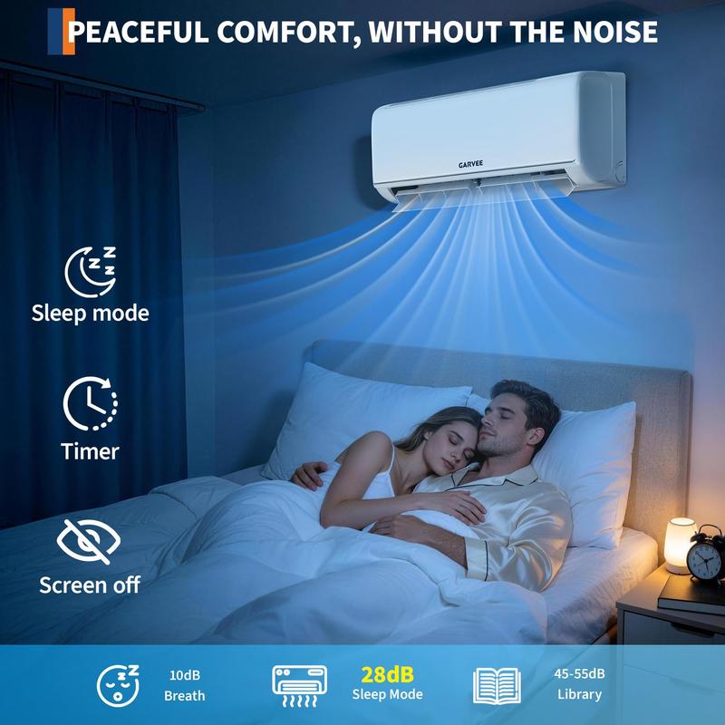 Sistema de aire acondicionado y calefacción central mini split Garvee de alta eficiencia de 18000 BTU - 19 SEER2 - 230 V - Compatible con WiFi y Alexa - Sistema de refrigeración y calefacción - Bomba de calor
