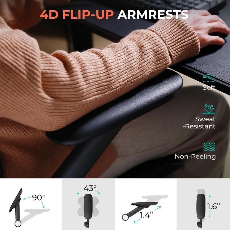 Silla de oficina ergonómica moderna ajustable CAPOT Aerovith de malla - Giro de 360 ​​grados, ruedas giratorias, excelente soporte lumbar, reposabrazos abatibles, asiento ajustable en altura, ideal para largas jornadas de trabajo en el escritorio, silla e
