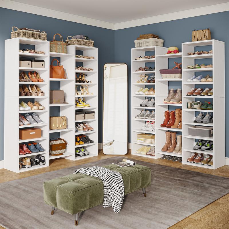 Organizador de zapatos de madera resistente Spaco - Estante apilable de 14 niveles, capacidad de carga de 25 kg, 22 compartimentos abiertos (capacidad para 46 pares), organización de almacenamiento de esquina para la entrada, decoración del hogar, muebles