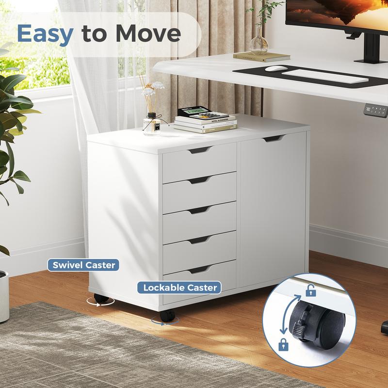 Archivador de madera con cajones, soporte móvil para impresora con estante ajustable y ruedas, estantes de almacenamiento para oficina en casa.
