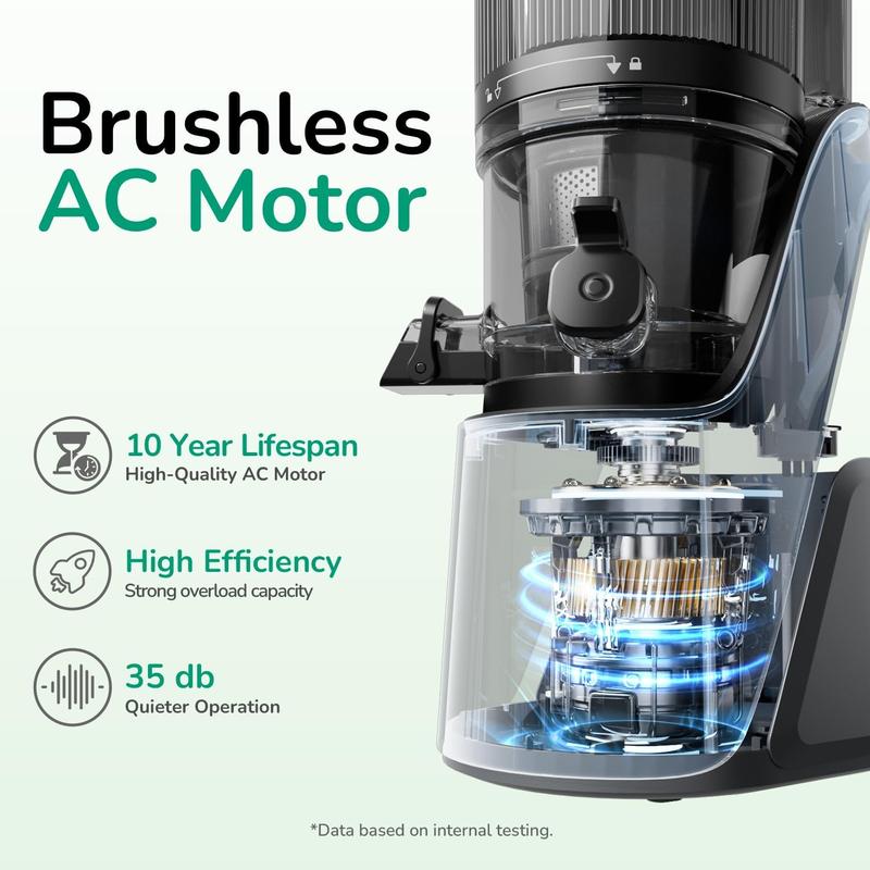 Licuadora de prensado en frío Canoly C16, boca de alimentación extra ancha de 15 cm, filtros 3 en 1 (jugo, sorbete y leche vegetal), potente motor de CA sin escobillas, sistema de precorte automático, máquina de licuado libre de BPA.