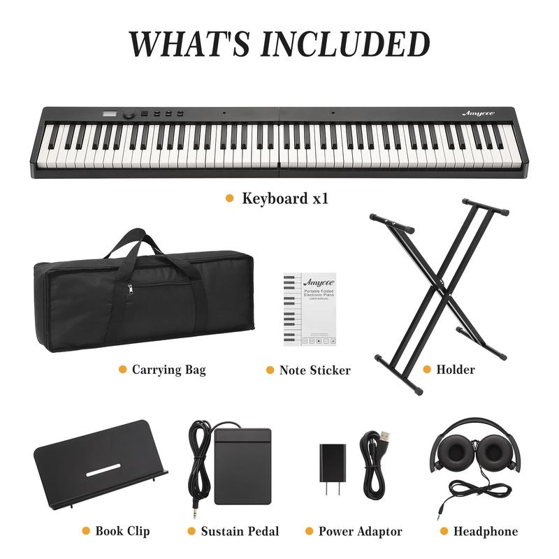 Teclado de piano plegable GARVEE de 88 teclas, piano eléctrico digital portátil de tamaño completo con teclas semipesadas, Bluetooth, auriculares, pedal de sustain y funda.
