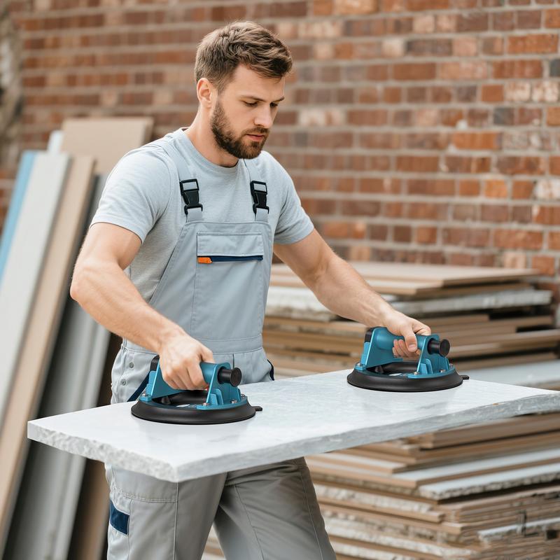 Ventosas SEESII para levantar vidrio: Elevador de ventosas para azulejos de 8" con mango y bomba, elevador de vacío de alta resistencia con capacidad de carga de 200 kg para levantar azulejos grandes, granito, metal y ventanas (paquete de 2).