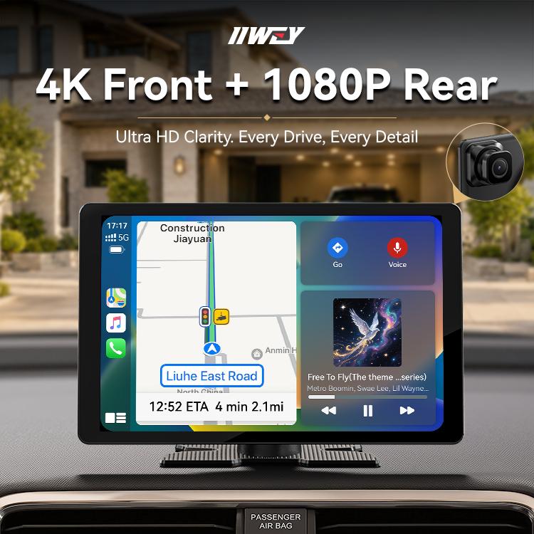 Pantalla inalámbrica extragrande de 11" con Apple CarPlay para coche – Estéreo para coche con pantalla táctil ultradelgada de 0,16 pulgadas con Android Auto, cámara de salpicadero 4K, cámara de marcha atrás 1080p, GPS, Mirror Link, control por voz, tarjet