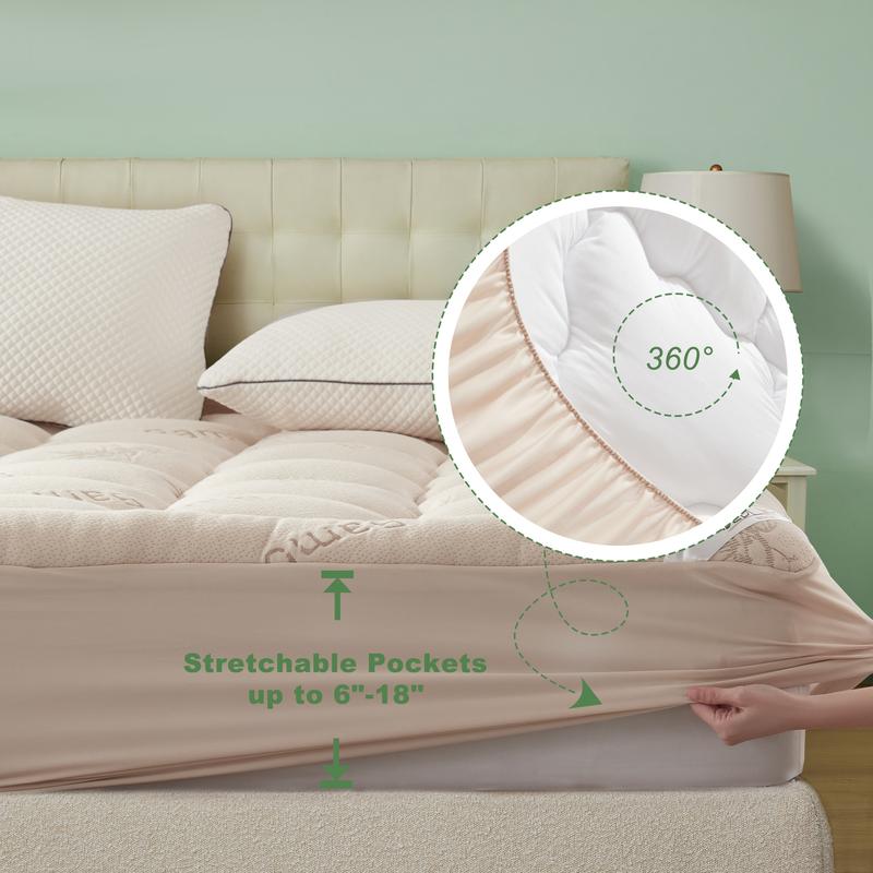 【BEDLORE】Protector de colchón grueso ajustable, capa superior acolchada y mullida, funda de colchón fresca y suave con bolsillos profundos (se adapta a colchones de 6 a 18 pulgadas), ideal para el dormitorio y el hogar.