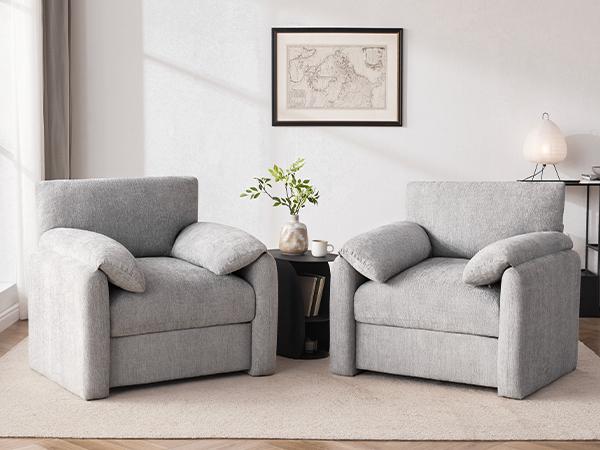 Sillón extragrande de chenilla, 98 cm de ancho, sillas auxiliares para sala de estar y dormitorio, sillón moderno, silla de lectura tapizada de mediados de siglo, silla cómoda para sala de estar, sillón individual tipo sofá