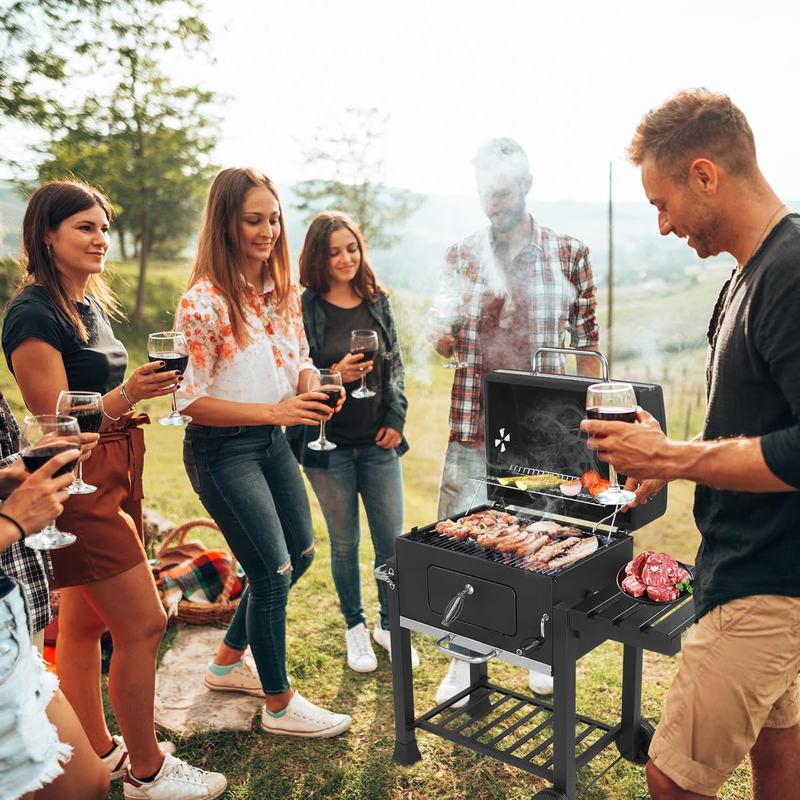 Barbacoa portátil de carbón Ubesgoo de gran tamaño - Área de cocción de 794 pulgadas cuadradas, bandeja de carbón con regulador de calor ajustable, mesa lateral plegable, manivela, ideal para fiestas en patios, jardines y exteriores, y para uso comercial 