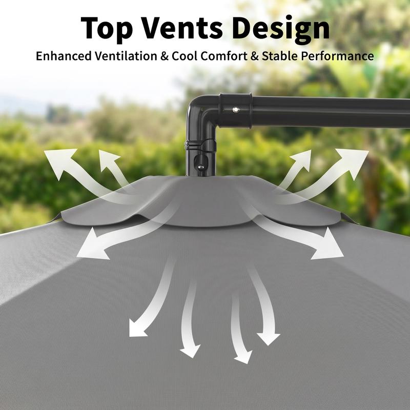 Sombrilla de patio Lilypelle Offset con base, 99% de protección UV, impermeable, para exteriores, ideal para patio, jardín o piscina, 3 metros, con inclinación de 45°, diseño voladizo, summerwins, decoración del hogar, artículos esenciales para acampar, d