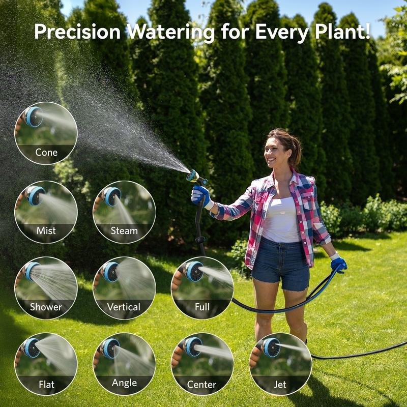 Carrete retráctil para manguera de jardín de 36,5 m a 15,2 m con sistema de bloqueo inteligente giratorio de 180° y boquilla de 10 modos para un riego sin esfuerzo. Duradero y resistente a la intemperie.