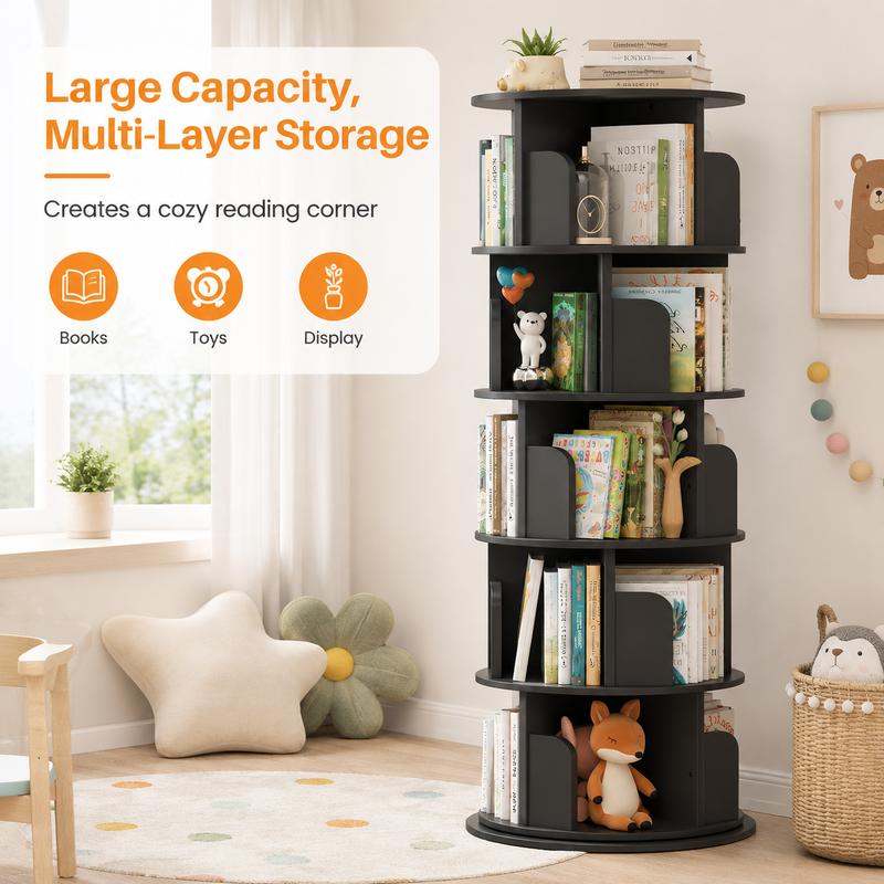 Estantería giratoria Homieasy de 4/5/6 niveles, torre de estantería giratoria de madera con exhibición de 360°, estantería de pie con almacenamiento, estantería giratoria de esquina para espacios pequeños, dormitorio, sala de estudio.