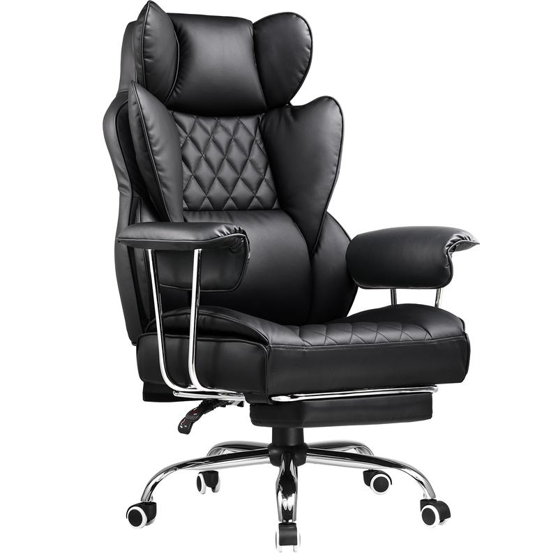 【Ofertas imperdibles】Silla de oficina grande y alta COMHOMA, soporta hasta 181 kg (400 lbs), silla ergonómica para juegos con cuero de lujo con relieve, reposapiés, reclinación de 150°, reposabrazos ajustables y respaldo con resortes ensacados.