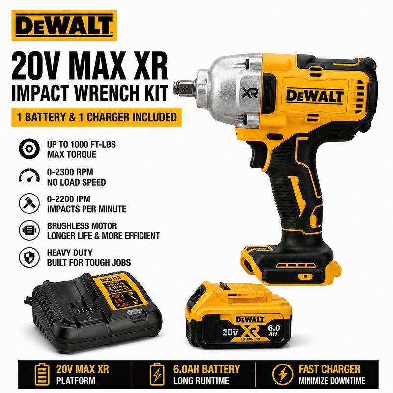 Llave de impacto DeWalt DCF900 20V Max XR sin escobillas, con yunque de 1/2 pulgada y alto par; herramienta inalámbrica de grado profesional.