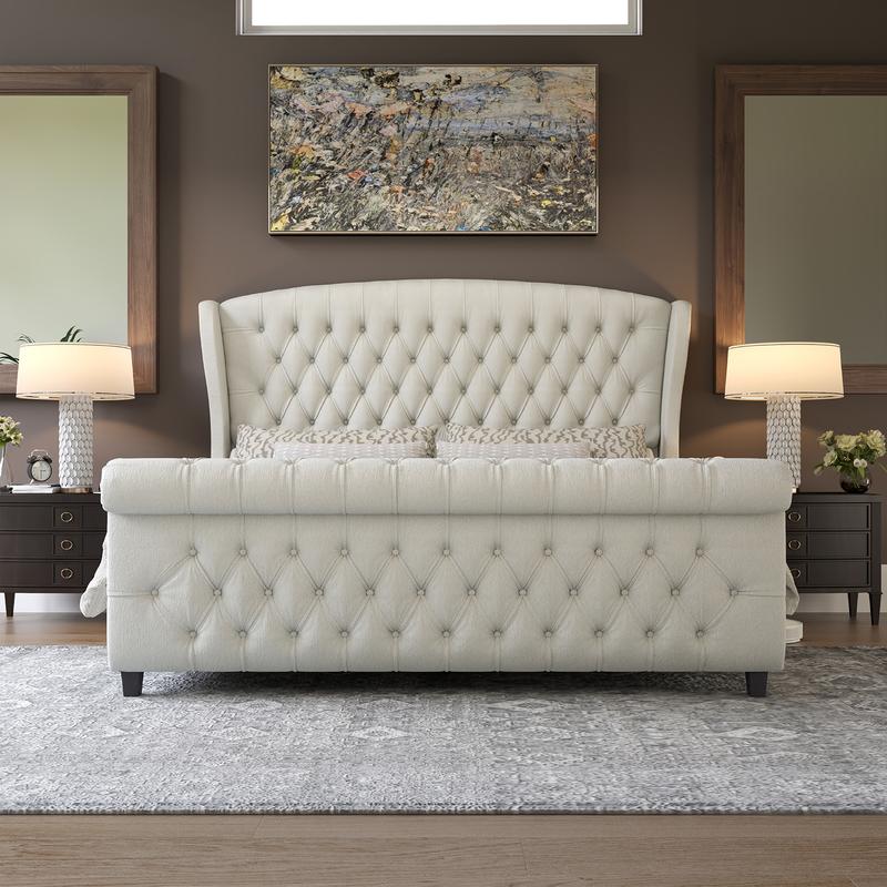 Estructura de cama tipo plataforma AMERLIFE, cama trineo tapizada en terciopelo con cabecero y piecero con alas curvas / No requiere somier / Regalo de Navidad / Las mejores ideas para regalos