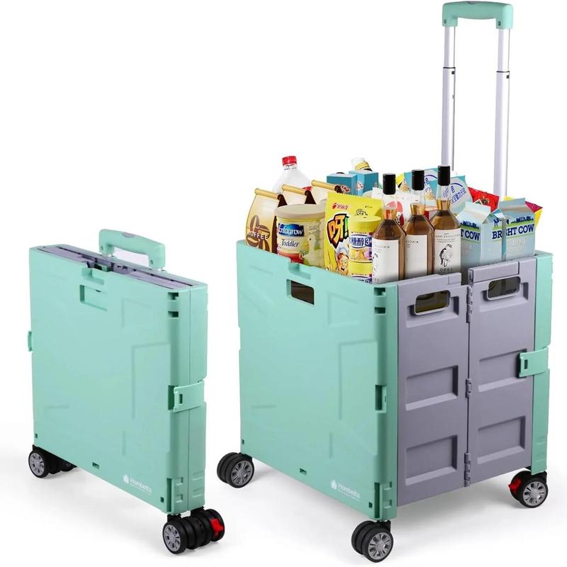 Carrito portátil Hombetta Green, carrito plegable con ruedas, tapa y ruedas, carrito de almacenamiento que ahorra espacio con capacidad para 75 kg (165 libras) para compras, equipo de camping, viajes y uso diario. Carrito plegable tipo carro.