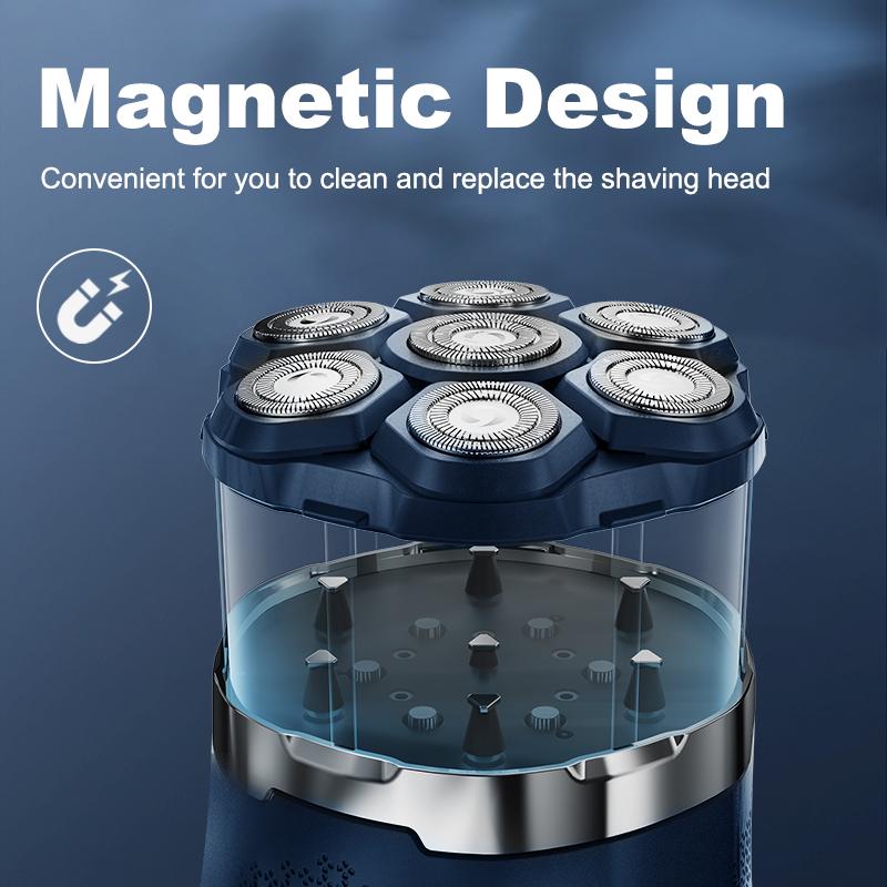 Afeitadora eléctrica KOMINGDON de 7 hojas con levitación magnética para hombre, resistente al agua IPX7, uso en seco y húmedo, inalámbrica, para un afeitado suave de cabeza y cuerpo, con carga rápida USB-C, afeitadora inalámbrica, afeitado suave, acero al