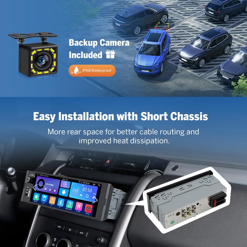 Autoestéreo DIN simple de 6.36", CarPlay inalámbrico y Android Auto, pantalla táctil IPS (1280x480), amplificador ST TDA7851, cámara de reversa, controles en el volante, Bluetooth 5.3, oferta Jumpstart - X3U
