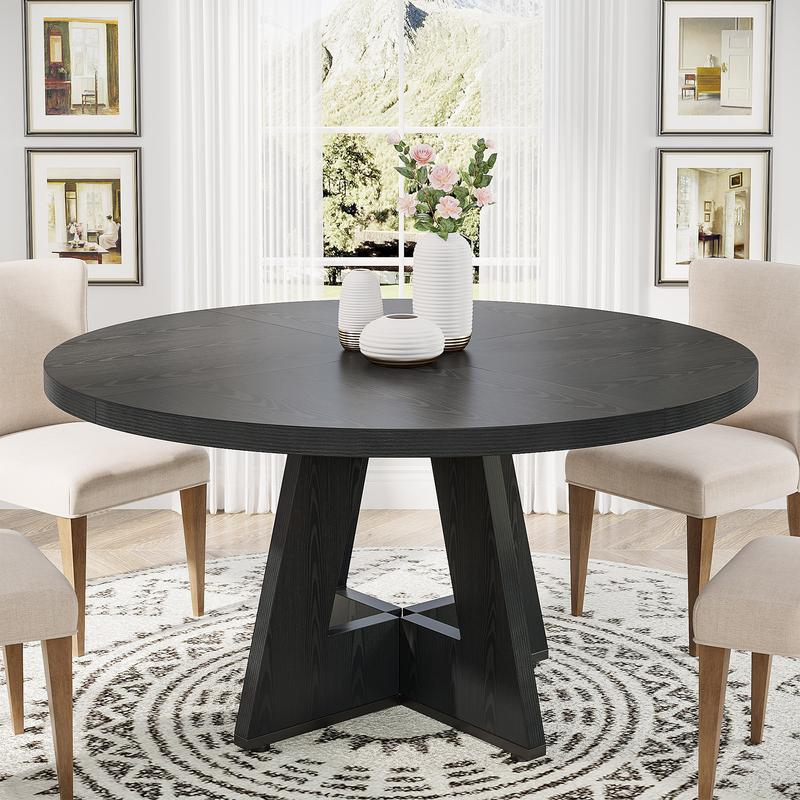 Mesa de comedor redonda de 119 cm para 4 personas - Madera de ingeniería de alta calidad, fácil de limpiar, impermeable, duradera, sillas no incluidas. Modo mesa con pedestal.