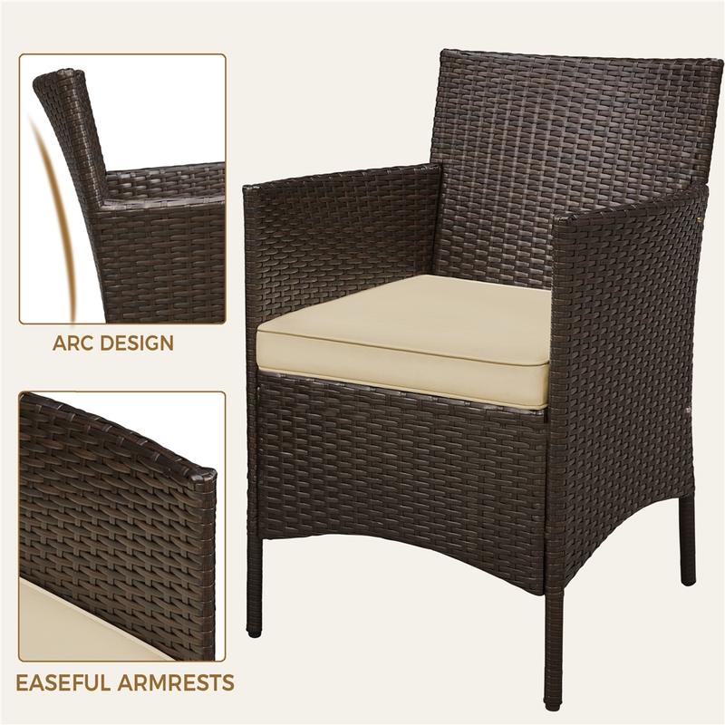 Conjunto de muebles de patio Yaheetech de 3 piezas, conjunto de muebles de ratán para exteriores, 2 sillas con cojines y 1 mesa auxiliar para bistró/porche/jardín/terraza/patio, decoración del hogar, artículos esenciales para acampar.