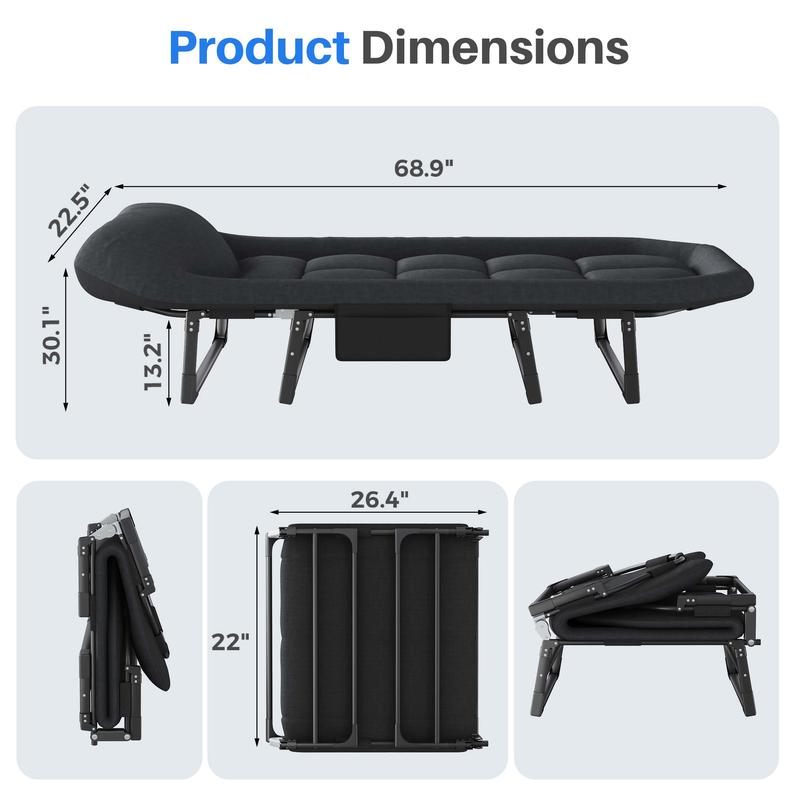 Cama plegable de camping Sweetcrispy para adultos, ajustable en 6 ángulos, con colchón, ideal para acampar, la oficina o actividades al aire libre. Cama plegable ligera que soporta hasta 204 kg (450 lbs).