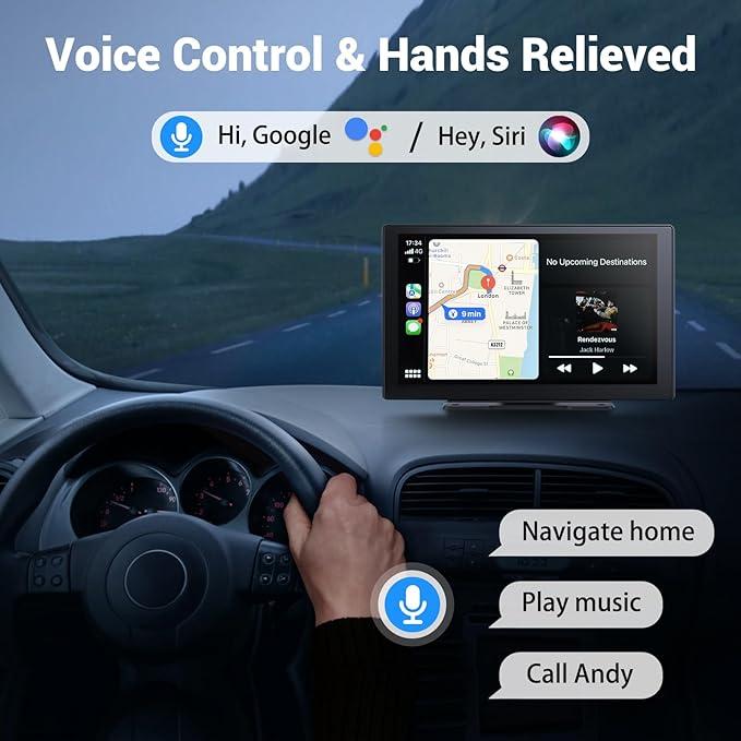 Autoestéreo inalámbrico portátil de 7/9 pulgadas con CarPlay - Reproductor multimedia para coche con Apple CarPlay, Android Auto, AirPlay y Mirror Link