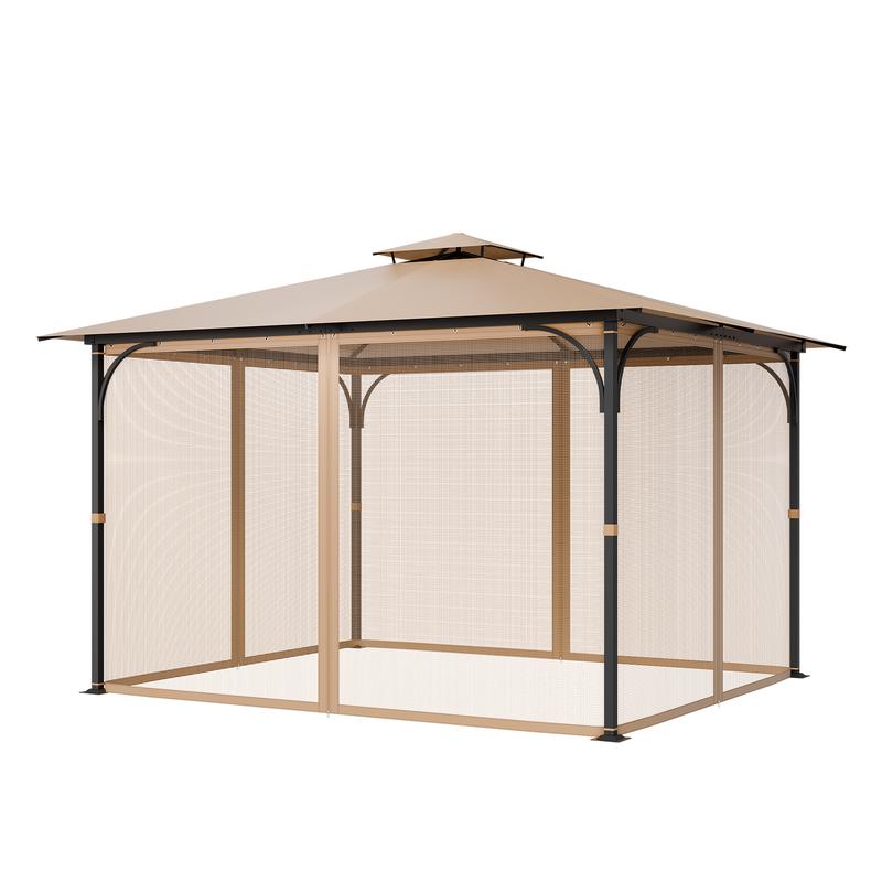 Malla de repuesto para cenador VEVOR, compatible con la mayoría de cenadores de 3 x 3,6 x 2,2 m, malla para cenador de jardín exterior, cortina de malla lateral de 4 paneles para cenador, malla antimosquitos para patio con doble cremallera, pantalla para 