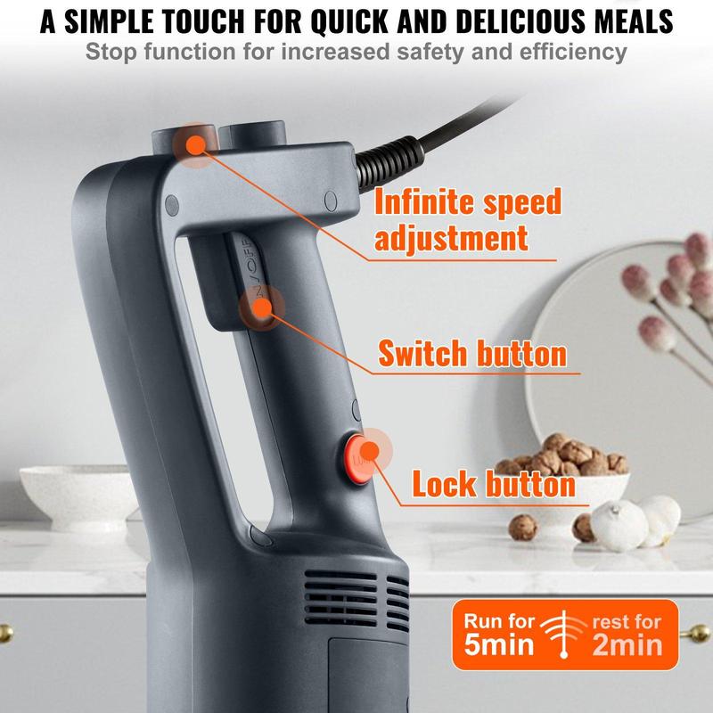 Batidora de inmersión comercial de 500 vatios, batidora de mano de alta resistencia, batidora de cocina de velocidad variable con cuchilla de acero inoxidable 304, batidora portátil multiusos para sopas, batidos, purés y comida para bebés.