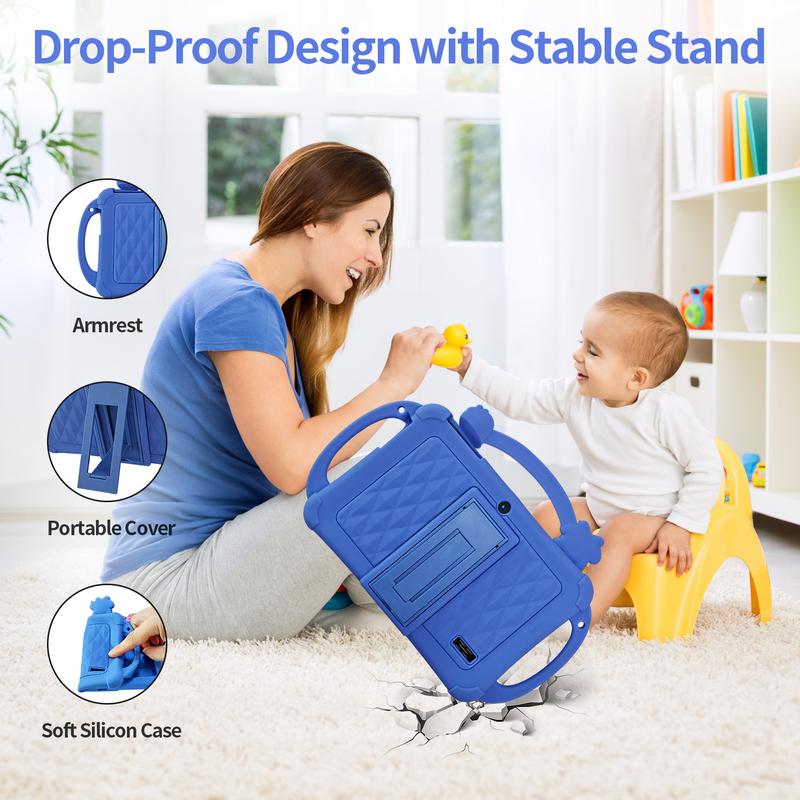 [Summervibes] Tableta infantil PRITOM de 7 pulgadas con Android 13, Bluetooth, WiFi, pantalla HD, funda protectora, control parental, doble cámara y aplicaciones educativas preinstaladas. Tableta ideal para el aprendizaje de niños y niñas.