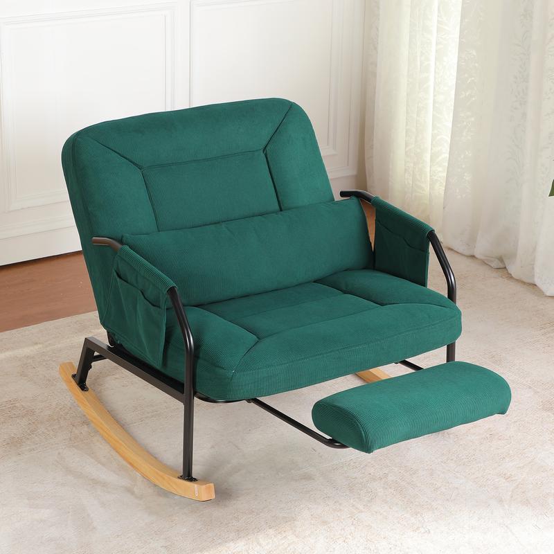 Mecedora de 88 cm con reposapiés, cómodo reposacabezas y respaldo, bolsillos laterales, ideal para relajarse.