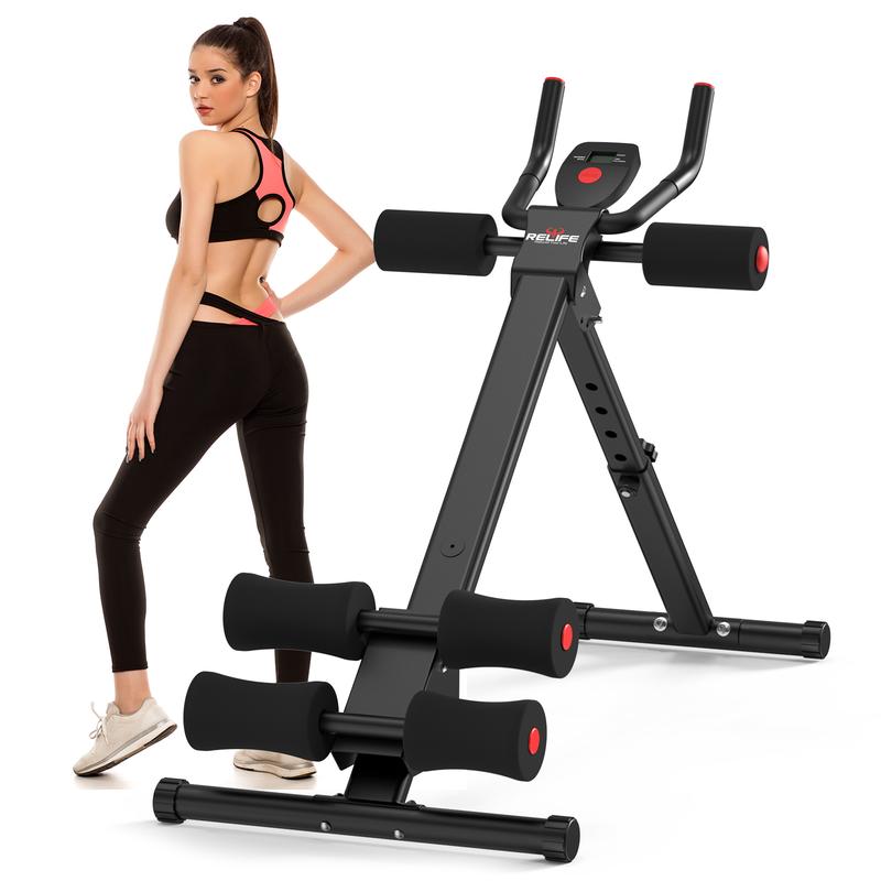 Máquina de abdominales con monitor LCD, equipo de entrenamiento de core plegable, entrenador de gimnasio en casa ajustable con bandas de resistencia para ejercicio de cuerpo completo
