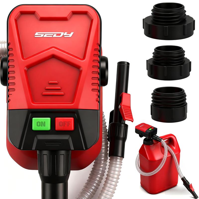 Bomba de transferencia de combustible automática SEDY - Sensor de parada automática, caudal de 3.2 GPM, portátil, juego de 3 adaptadores para bidones de gasolina, tamaño de 4.6 cm/1.8 pulgadas, 4 pilas AA, manguera duradera, herramienta y accesorios para