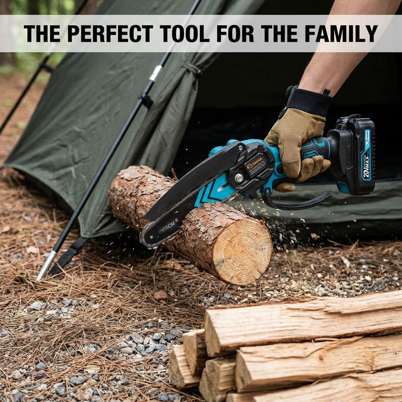 Mini motosierra Saker de 4/6 pulgadas - Batería de larga duración de 3000 mAh (2 unidades), motor de cobre puro mejorado, sierra eléctrica de una mano para hombres y mujeres, herramienta portátil para cortar madera y jardín. Regalo ideal.