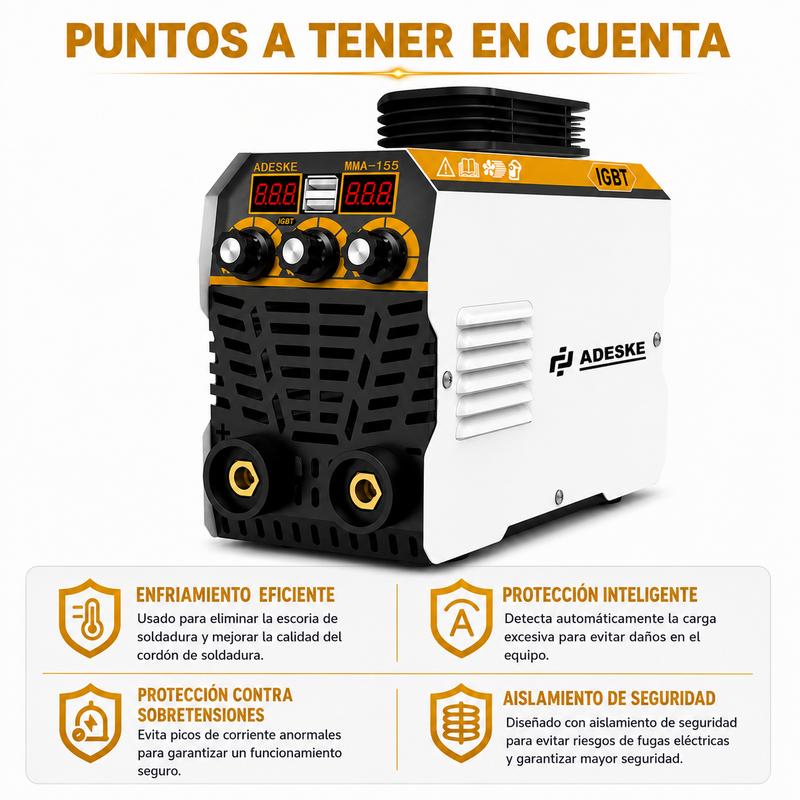 Soldadora de arco portátil ADESKE Mini 155A - Soldadora portátil, doble voltaje 110V/220V, pantalla digital, kit completo de soldadura con varillas de soldadura para proyectos de bricolaje en metal, reparaciones domésticas, actualización de herramientas