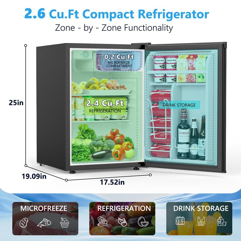 Mini refrigerador portátil COWSAR de 1.6/2.6 pies cúbicos con congelador separado, refrigerador compacto de una puerta, 7 ajustes de temperatura, 2 estantes extraíbles, 0.66 kWh/día, 0 °F-32 °F, 25 x 19.09 x 17.52 pulgadas, ideal para dormitorio, oficina,