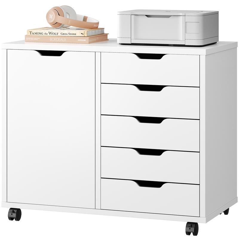 Archivador de madera con cajones, soporte móvil para impresora con estante ajustable y ruedas, estantes de almacenamiento para oficina en casa.