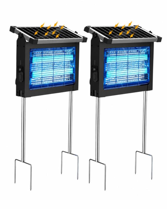 Exterminador de insectos solar para exteriores, exterminador de mosquitos con red eléctrica de 4500 V y luz UV, trampa recargable para moscas, control de insectos impermeable para patio, jardín, césped y patio trasero.