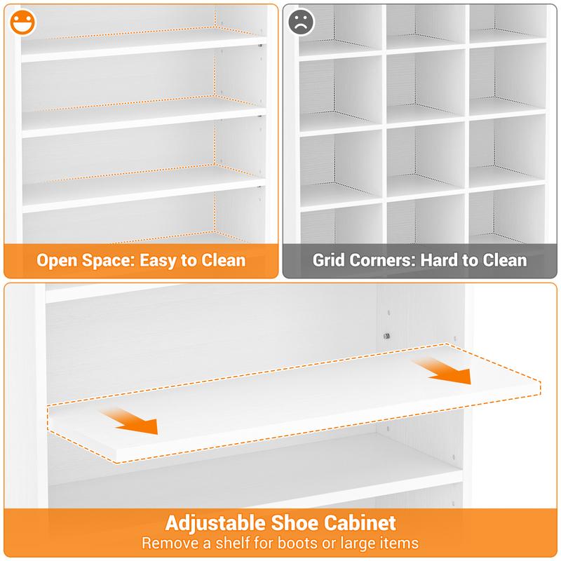 Zapatero vertical de madera de 8 niveles, organizador de armario resistente con estantes ajustables, mueble para pasillo con capacidad para 40-45 pares de zapatos.