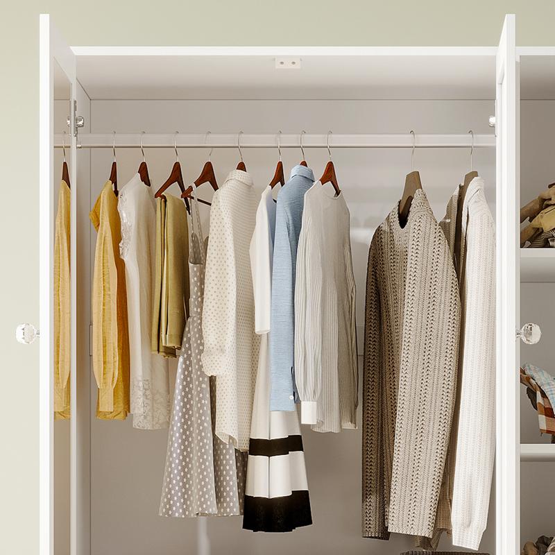 【Entrega en 2 paquetes】VOWNER Armario de madera, mueble de almacenamiento con 3 puertas y barra para colgar ropa, ideal para dormitorio. Armario alto independiente de gran capacidad con estantes.