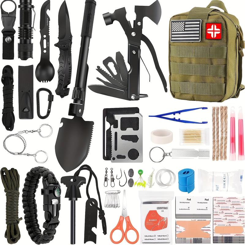 Kit de supervivencia de emergencia y botiquín de primeros auxilios, kit de supervivencia 149 en 1 para el Día del Padre: equipo de emergencia de grado militar con suministros de primeros auxilios y equipo con bolsa Molle, regalo de Navidad para hombres, p