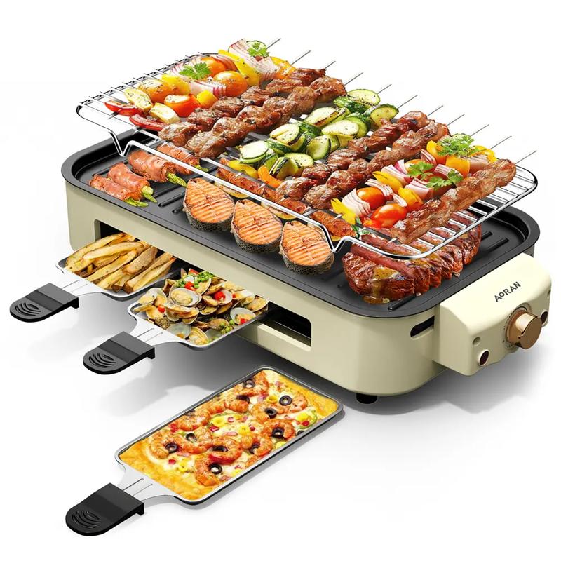 Parrilla eléctrica de interior sin humo AORAN KITCHEN de 1800 W con revestimiento antiadherente, plancha universal de acero inoxidable para barbacoa coreana en casa, multifuncional.