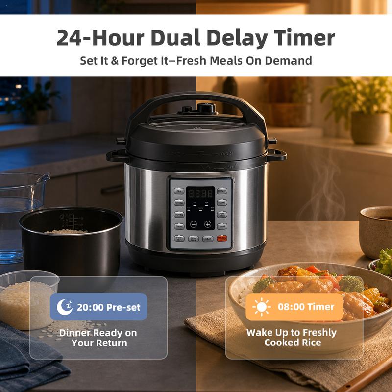 Olla a presión eléctrica: electrodoméstico de cocina multifuncional con programas preestablecidos para arroz, sopa, frijoles y preparación fácil de comidas familiares.