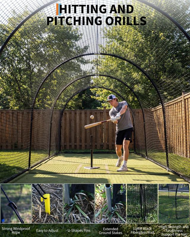 Jaula de bateo de béisbol Garvee de 10 metros con estructura y red - Ideal para entrenamiento en el patio trasero o en el campo, práctica de bateo, lanzamiento y golf.