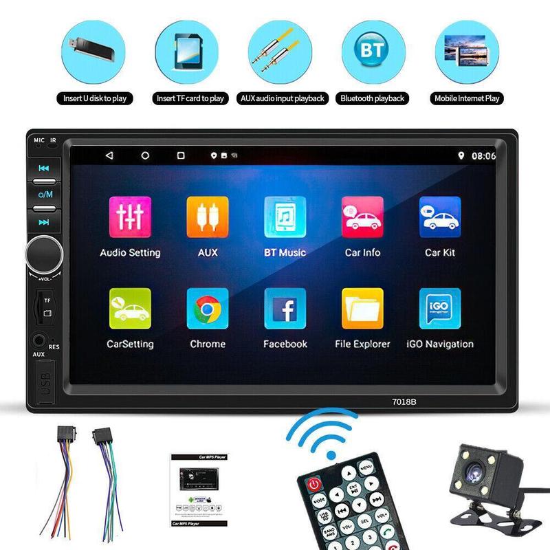 Radio estéreo para coche de 7 pulgadas, doble DIN, con pantalla táctil y cámara de marcha atrás, radio estéreo HD con pantalla táctil, llamadas manos libres Bluetooth, FM, TF, AUX, USB, reproductores de vídeo para coche Outdoorfun, reproductor Android par