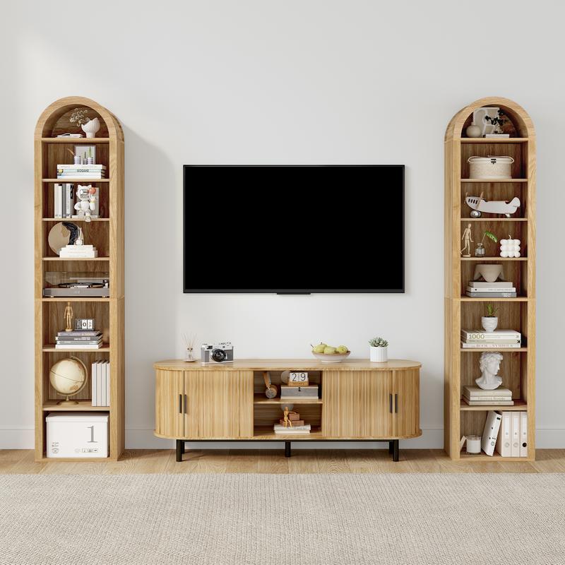 Estantería de madera arqueada FurSch de 178 cm de altura – Librería moderna de 8 niveles con estantes abiertos ajustables para almacenamiento en sala de estar y oficina.