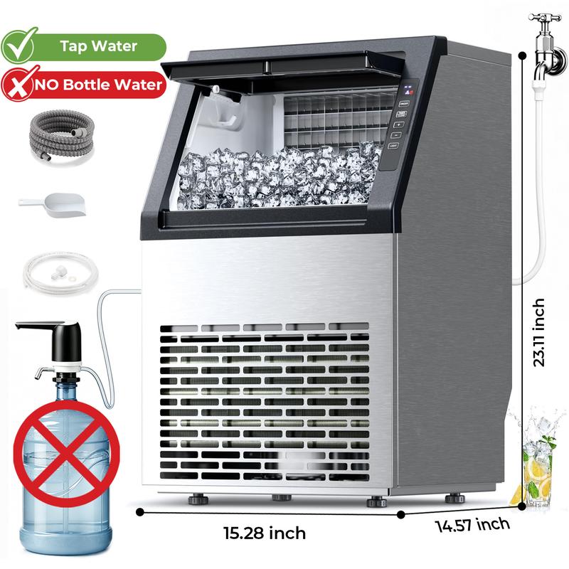 Kismile Máquina para hacer hielo comercial, 2026 mejorada 66 libras/80 libras/100 libras/120 libras 24 horas máquina de hielo de acero inoxidable con capacidad de almacenamiento de 33 libras, máquina de hielo independiente autolimpiante para el hogar, bar