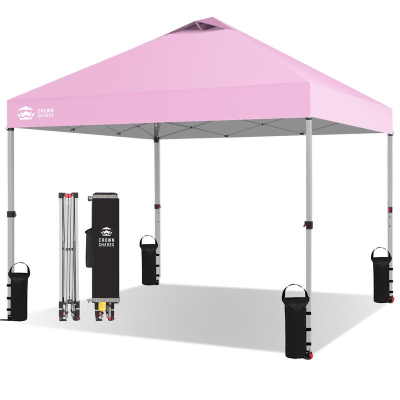 Toldo plegable CROWN SHADES de 10x10 pies, toldo con cierre central patentado de un solo empujón, bolsa de almacenamiento de nuevo diseño, 8 estacas, 4 cuerdas, decoración para el hogar, artículos esenciales para acampar, toldo para el jardín.