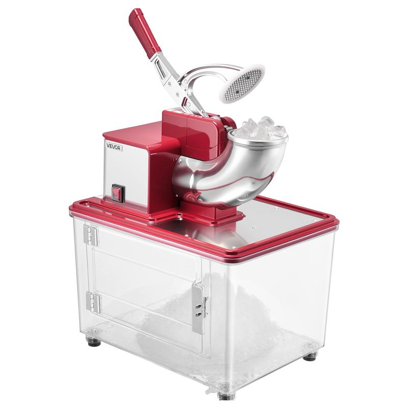 VEVOR Trituradora de hielo comercial 661LBS/H, máquina eléctrica de cono de nieve de 350 W con 4 cuchillas, máquina de hielo raspado de acero inoxidable de 2000 RPM con caja de hielo triturado de 11 gal, para restaurantes familiares, bares, rojo